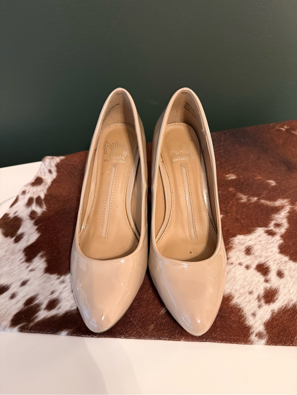 new directions Nude Patent Pointed-Toe Pumps
